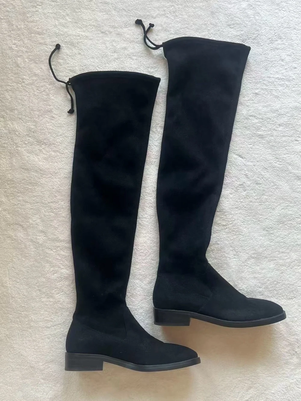 Stuart Weitzman Lowland Over-the-Knee Suede Boot with Top Tie - Black